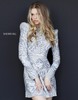 2017 Sherri Hill 51343 Silver Beaded Pattern Long Sleeves High Neck Homecoming Dress