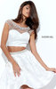 Cheap Beaded Bodice High Neck Ivory Two Piece Short A-Line Prom Dresses Cap Sleeves Sherri Hill 50499