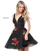 2017 Sherri Hill 51464 Black/Red Beaded Floral V Neck Short Lace Cocktail Dresses
