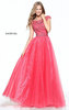 2017 Cap Sleeves Sherri Hill 50954 Coral Beads Organza Prom Gown Online