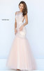 2016 Boat Neckline Open Back Sherri Hill 50290 Beaded Patterned Blush Long Chiffon Prom Dresses