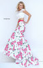 Sherri Hill 50421 Floral Printed Two Piece 2017 Cap Sleeves Boat Neckline Ivory/Pink Long Evening Dresses