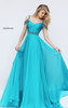 Turquoise 2016 Chiffon Long Ruched Prom Dress Sherri Hill 50086 Beaded Straps