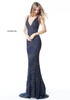 Sherri Hill 51475 Beaded Pattern 2017 Deep V Neck Navy Long Net Evening Gowns