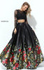 Multi Colored Floral Print Sherri Hill 50599 Long Sleeved Backless Prom Gown
