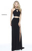 2-PC Sherri Hill 51092 Black Halter Beaded Cutout Slim Slit Evening Gown