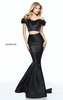 2-Piece Black Floral Appliqued Sherri Hill 51028 Off Shoulder Mermaid Dress