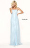 2017 Sherri Hill 50862 Lace Pattern Light Blue Fitted Long Satin Evening Gowns