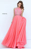 Spring 2017 Beading Long Watermelon Plunged Evening Gown From Sherri Hill 50264