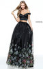 2-Piece Sherri Hill 51053 Flower Print Black Off Shoulder Prom Dress Outlet