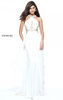 Halter Cutout Open Back Sherri Hill 51131 Ivory Beading Evening Gown