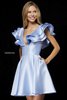 2018 Light Blue Sherri Hill 52360 Ruffle Sleeves Satin Homecoming Dresses