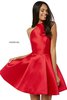 2018 Halter Neckline Sherri Hill Red A-Line Short Mikado Prom Dresses 52181