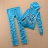 Juicy Couture Crown Logo Flowers Velour Tracksuit 6019 2pcs Women Suits Blue