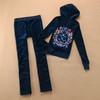 Juicy Couture Crown Logo Flowers Velour Tracksuit 6019 2pcs Women Suits Navy