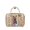 MCM Small Stripe Rabbit Visetos Boston Bag In Beige