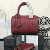 MCM Mini Essential Monogrammed Leather Boston Bag In Red