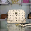MCM Small Gold Visetos Zip Crossbody Bag In Beige