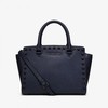 MICHAEL Michael Kors Selma Medium Studded Saffiano Leather Satchel Navy Blue