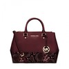 MICHAEL Michael Kors Sutton Medium Embossed-Leather Satchel Burgundy
