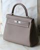 Hermes Kelly 32 or 28 etoupe color, togo leather, retourne, palladium hardware