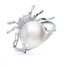 Серебряное кольцо с фианитами и жемчугом размер 16,5-17,5