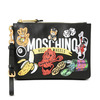 Moschino Badges Patch Women Leather Clutch Black