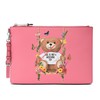 Moschino Botanical Bear Women Leather Clutch Pink