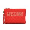 Moschino Studded Logo Women Quilted Techno Fabric Clutch Red