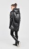 Asymmetric Black Genuine Leather Hooded Coat