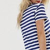 ASOS DESIGN navy stripe t-shirt with button sides