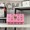 MCM Medium Gold Visetos Trifold Wallet In Pink