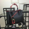 Prada 1BG775 Two-Tone Handles Saffiano Leather Tote In Black/Red