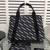 Balenciaga Allover Diagonal Logo Navy Meidium Cabas In Black