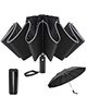 Bodyguard Inverted Umbrella, Windproof Umbrella,12 Ribs Reverse Umbrella with Reflective Stripe, Teflon Umbrella in Rain and Sun, Leather Cover for Women and Men