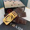 Prada Croc Embossed Leather Reversible Belt Brown