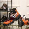 Burberry Contrast Canvas And Leather Men Boots Black/Red
