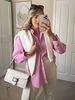 Blouse For Women Pink Polyester Turndown Collar Stretch Casual Buttons Long Sleeves Shirt - Milanoo.com