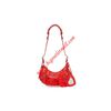 Balenciaga XS Le Cagole Shoulder Bag Embossed Leather In Red/Silver