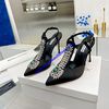 Manolo Blahnik Jamala Slingback Pumps Satin With Crystal Embellished Black