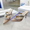 Manolo Blahnik Lurum Mules Lace With Crystal Embellished Champagne