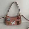 Coach Teri Shoulder Bag in Pebble Leather with Creature Patches Pink/Khaki