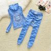 Juicy Couture Floral Cameo Velour Tracksuits 7292 2pcs Women Suits Blue