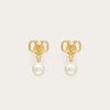 Valentino Mini VLogo Signature Pendant Earrings In Metal With Pearls Gold