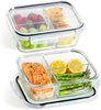 Praknu Meal Prep Boxen Glas 3 Fächer - Glasdosen 2er Set mit Deckel 1000ml