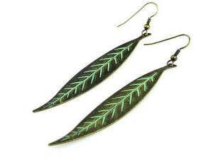 Long Leaves of Nature Leaf Metal Dangle Hook Earrings