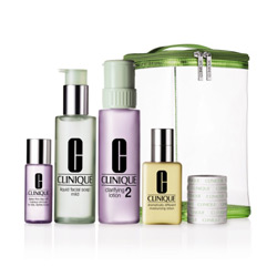 CLINIQUE 3-Step Skin Care for Dry to Dry Combination Skin Types.