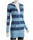 blue striped hooded zip-up tunic