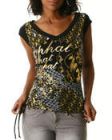ALL-OVER LOGO SIDE SHIRRED V-NECK TOP