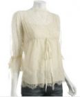 ecru floral lace cowlneck blouse